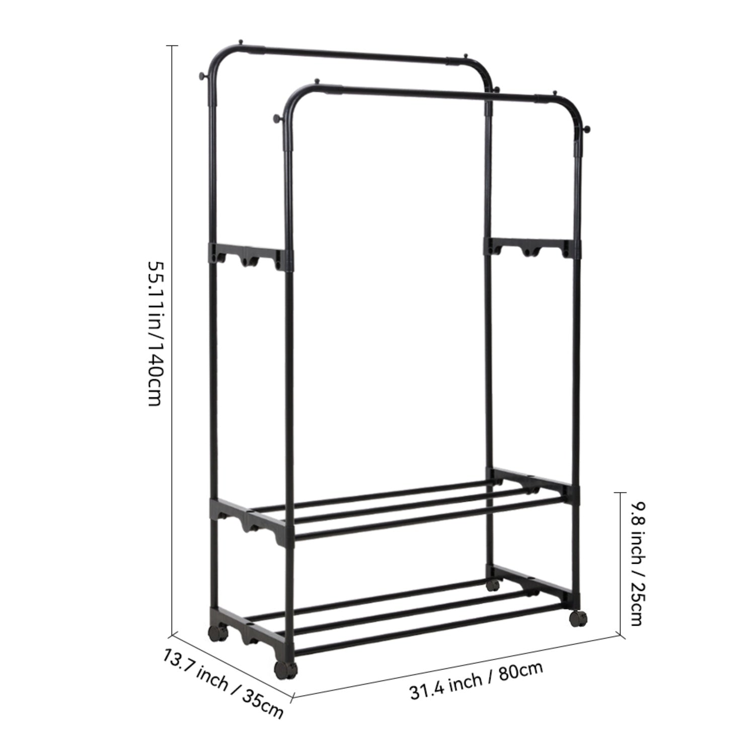 Metal Double Rod Black Clothes Rack