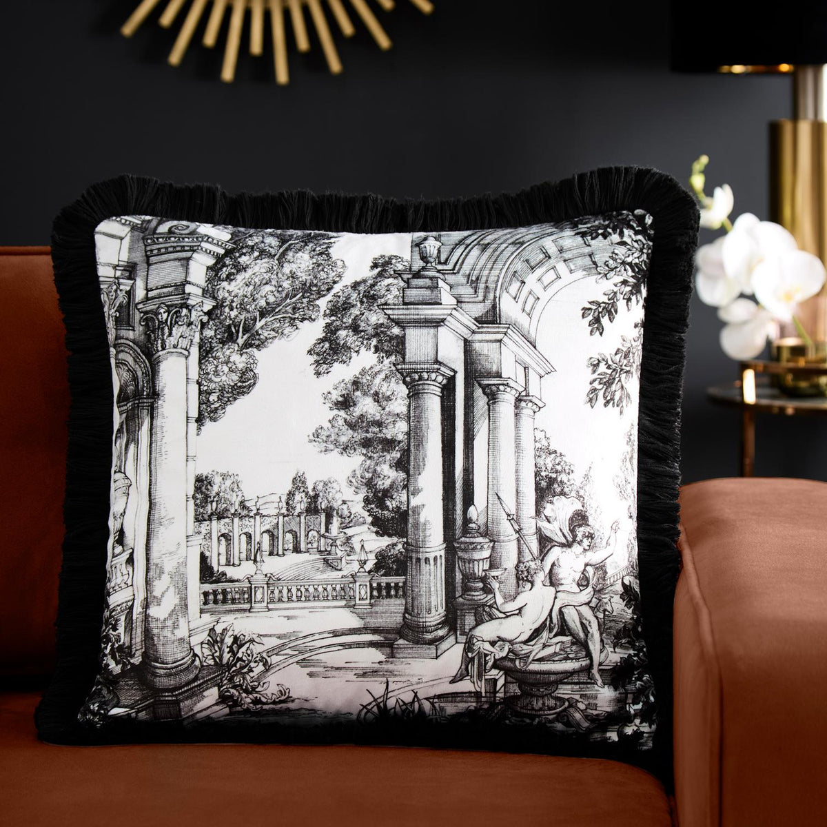 Laurence Llewelyn-Bowen Velvet Vista Monochrome Cushion (43cm x 43cm)