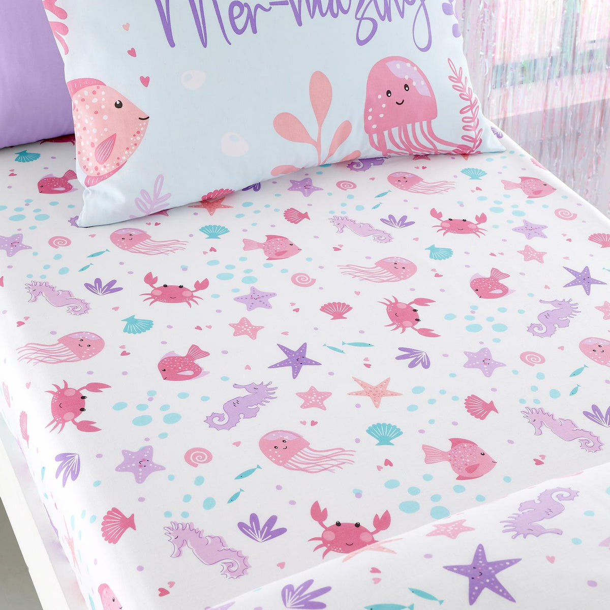 Mermaid Vibes Aqua 25cm Fitted Bed Sheet