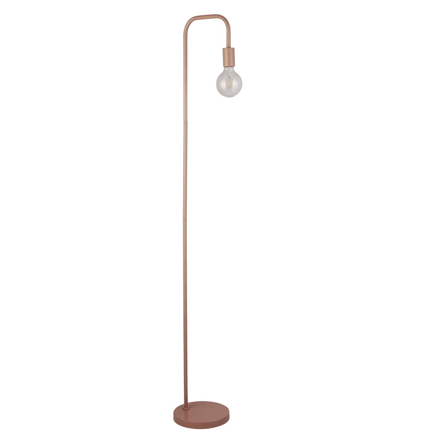 Matt Pink Floor Lamp With Overhanging Bulb