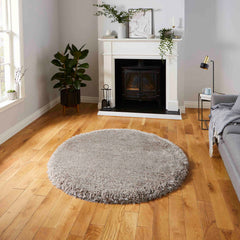 Montana Silver Grey Luxury Circle Shaggy Rug