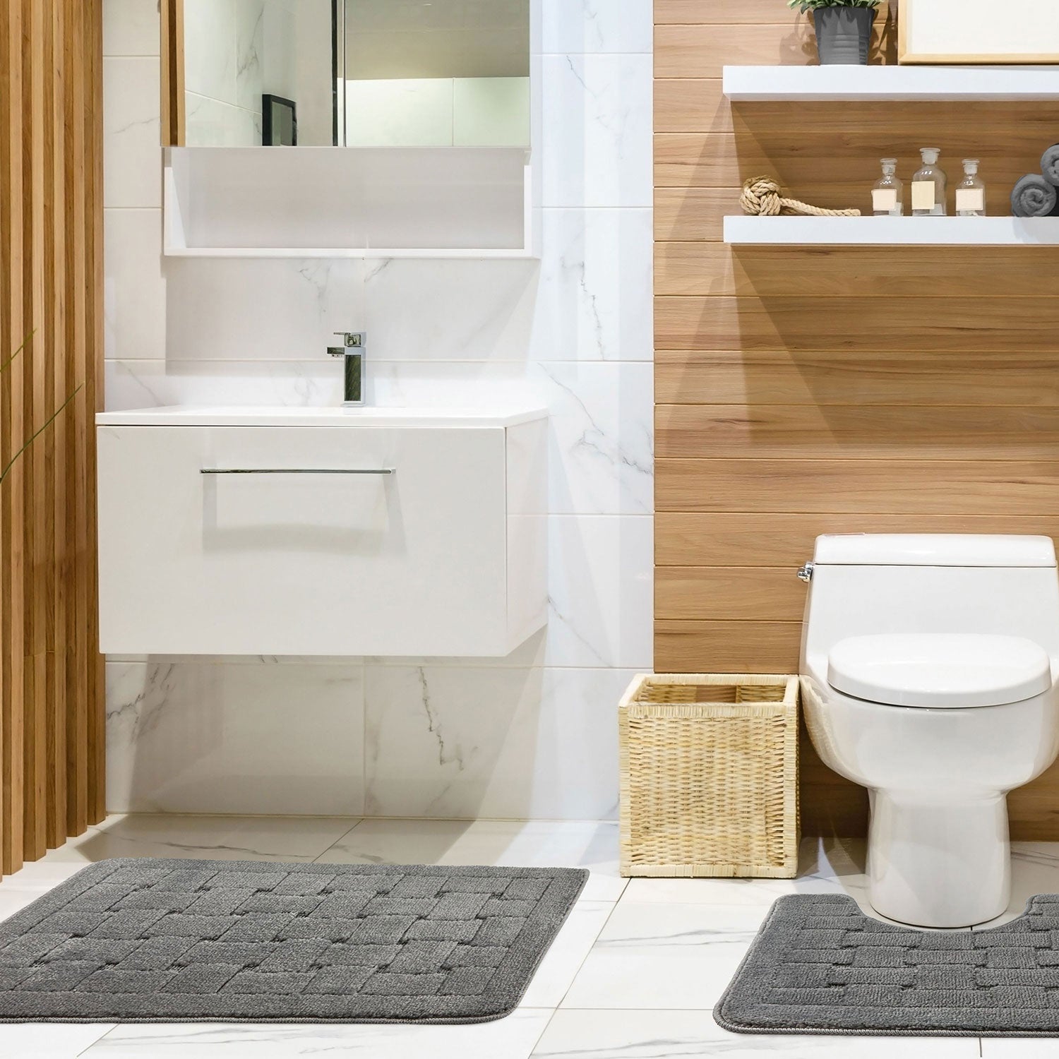 Orkney Grey Crosshatch 2 Piece Bath Mat Set
