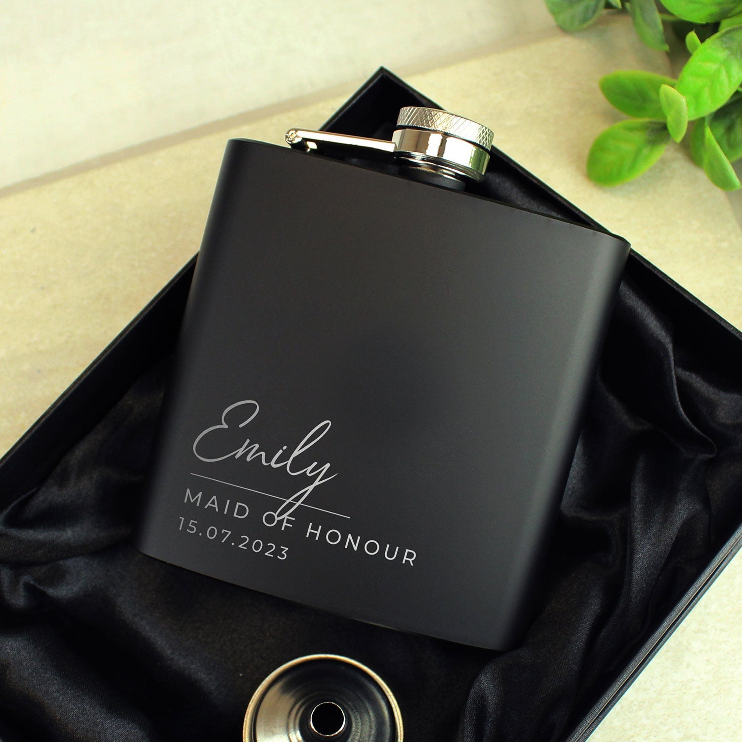 Personalised Black Stainless Steel Hip Flask