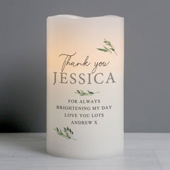Personalised Botanical Flameless Pillar Candle