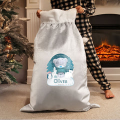 Personalised Tiny Tatty Teddy Silver Grey Pom Pom Santa Sack