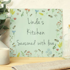 Personalised Flowers and Bees Glass Chopping Board