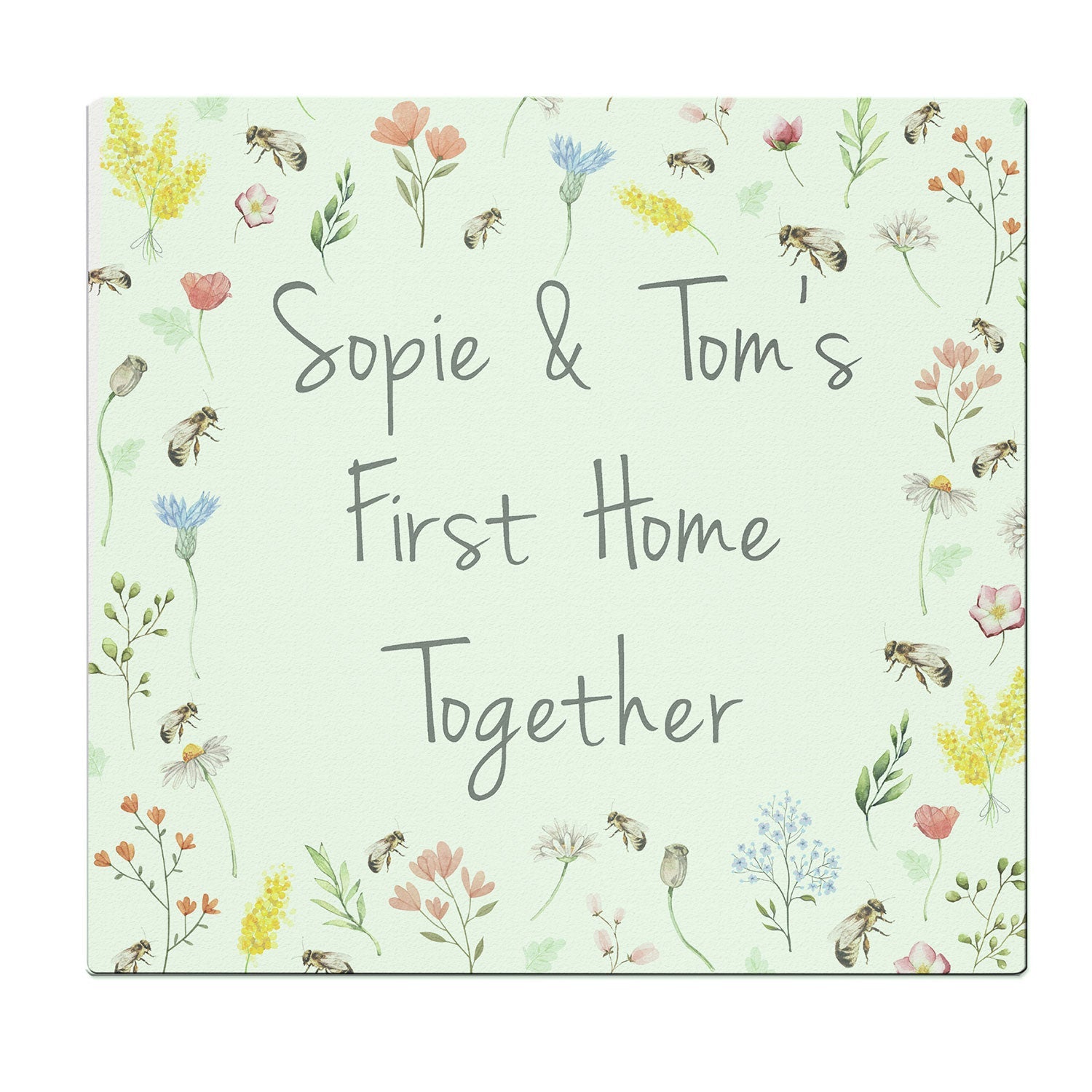 Personalised Flowers and Bees Glass Chopping Board