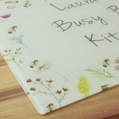 Personalised Flowers and Bees Glass Chopping Board