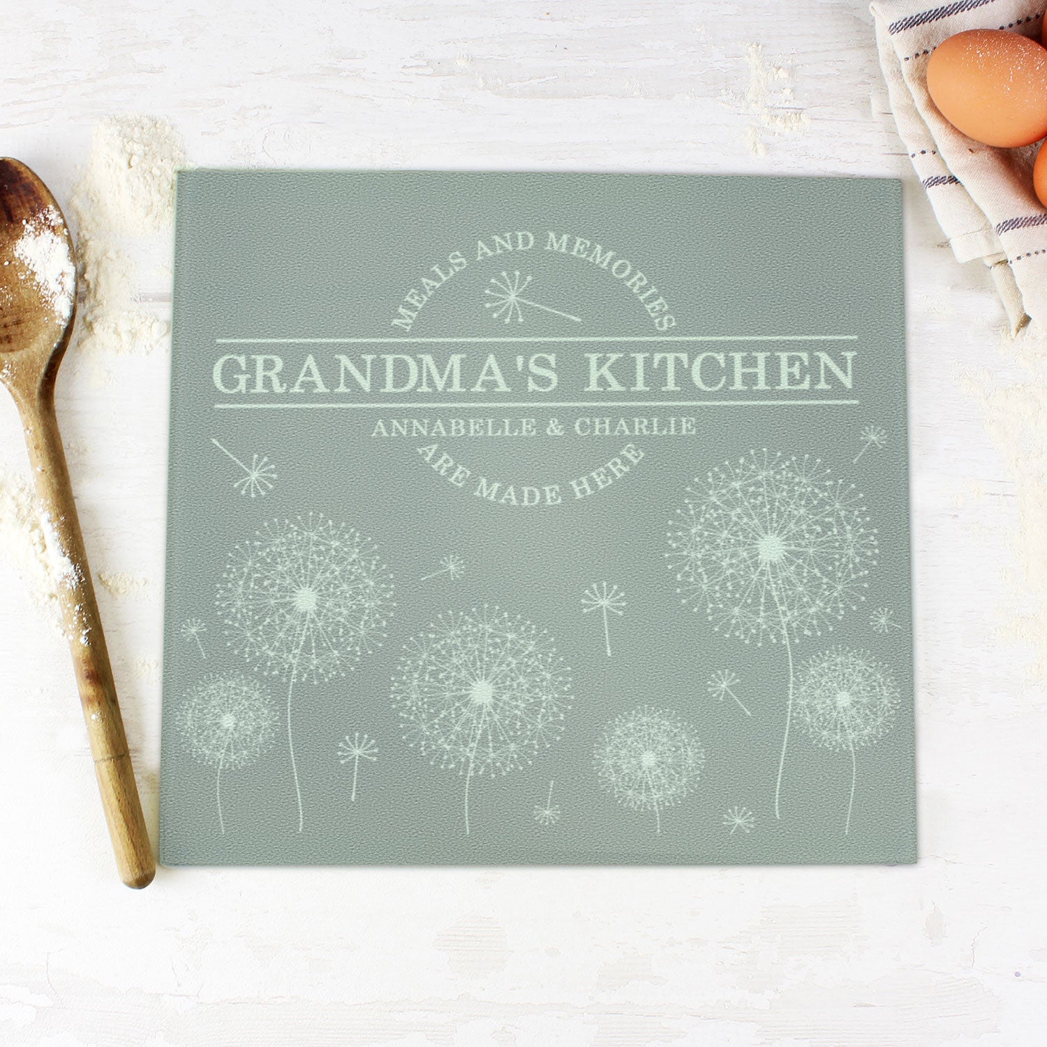 Personalised Dandelion Glass Chopping Board