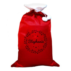Personalised Holly Red Pom Pom Santa Sack