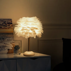 Faux Feather White LED Bedside Lamp