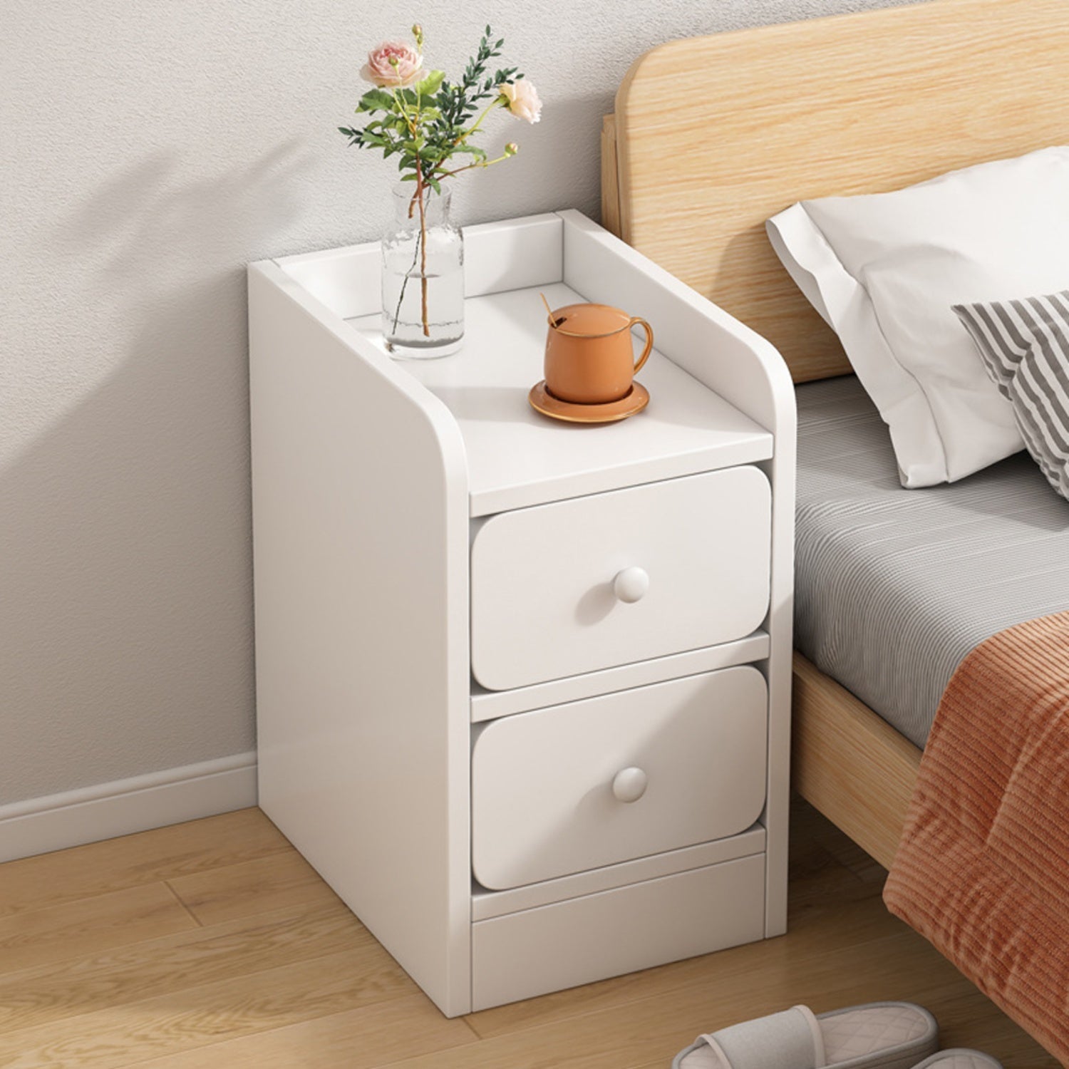 Warm White 2-Drawers Bedside Table