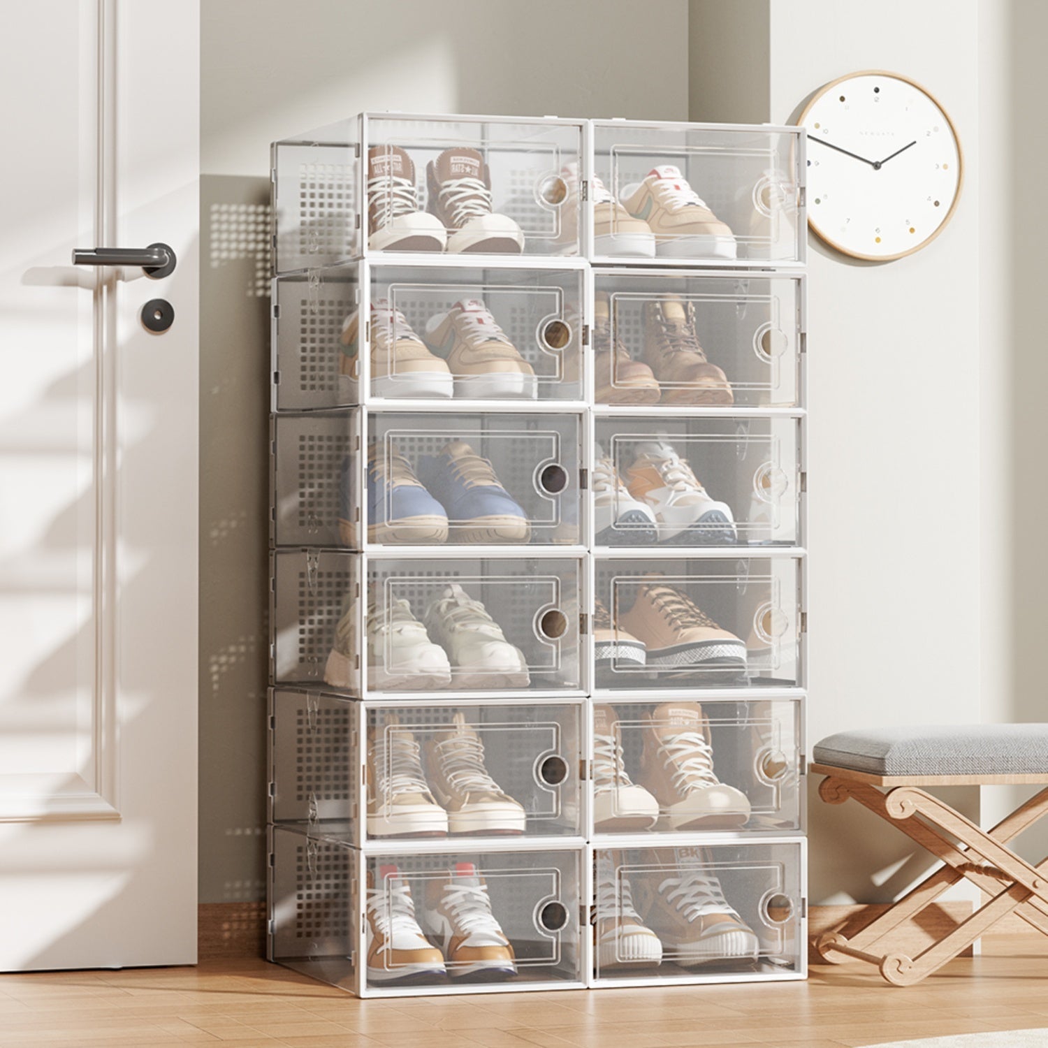 12-Piece White Stackable Plastic Shoe Organiser