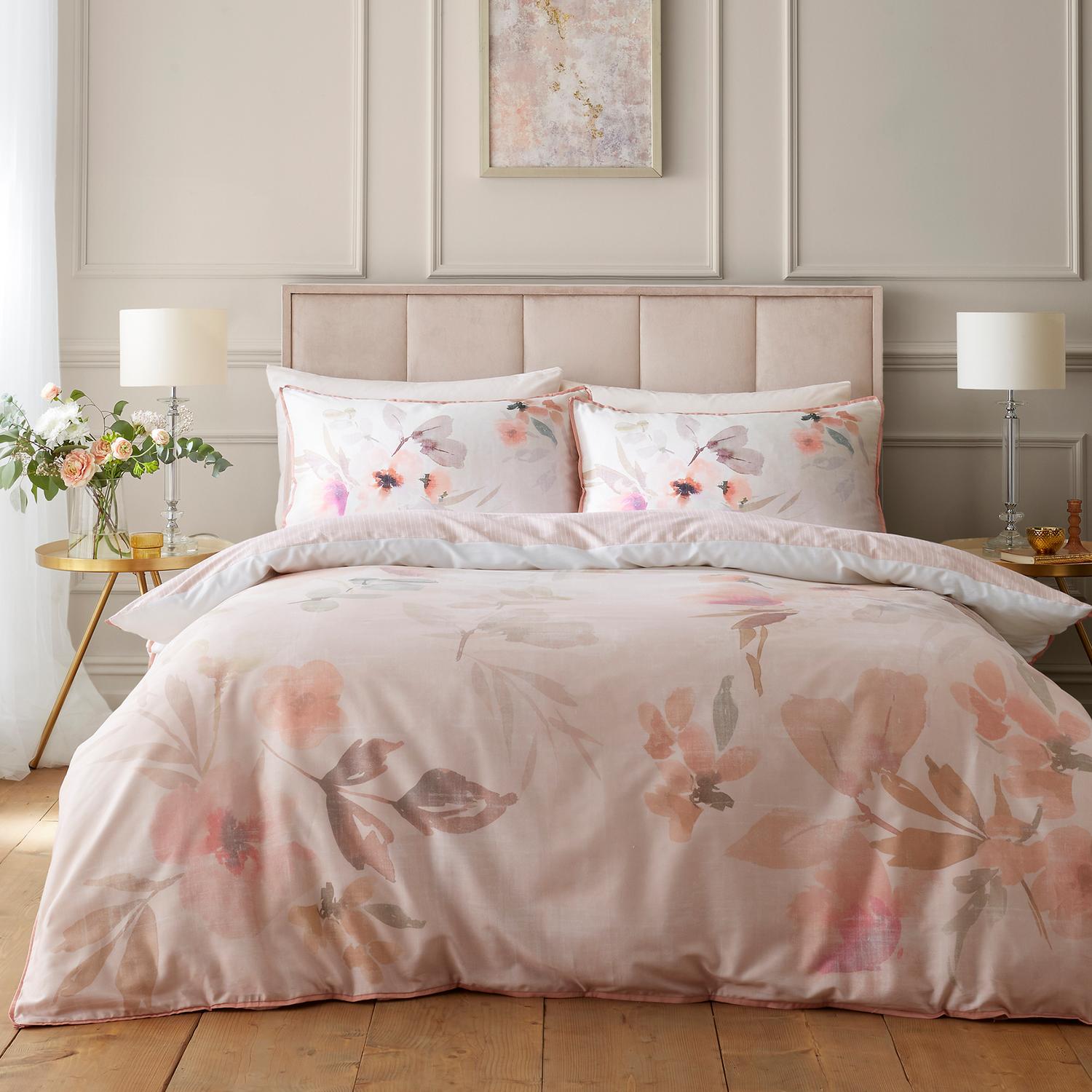 Mia Floral Blooms Natural Cotton Sateen Duvet Set