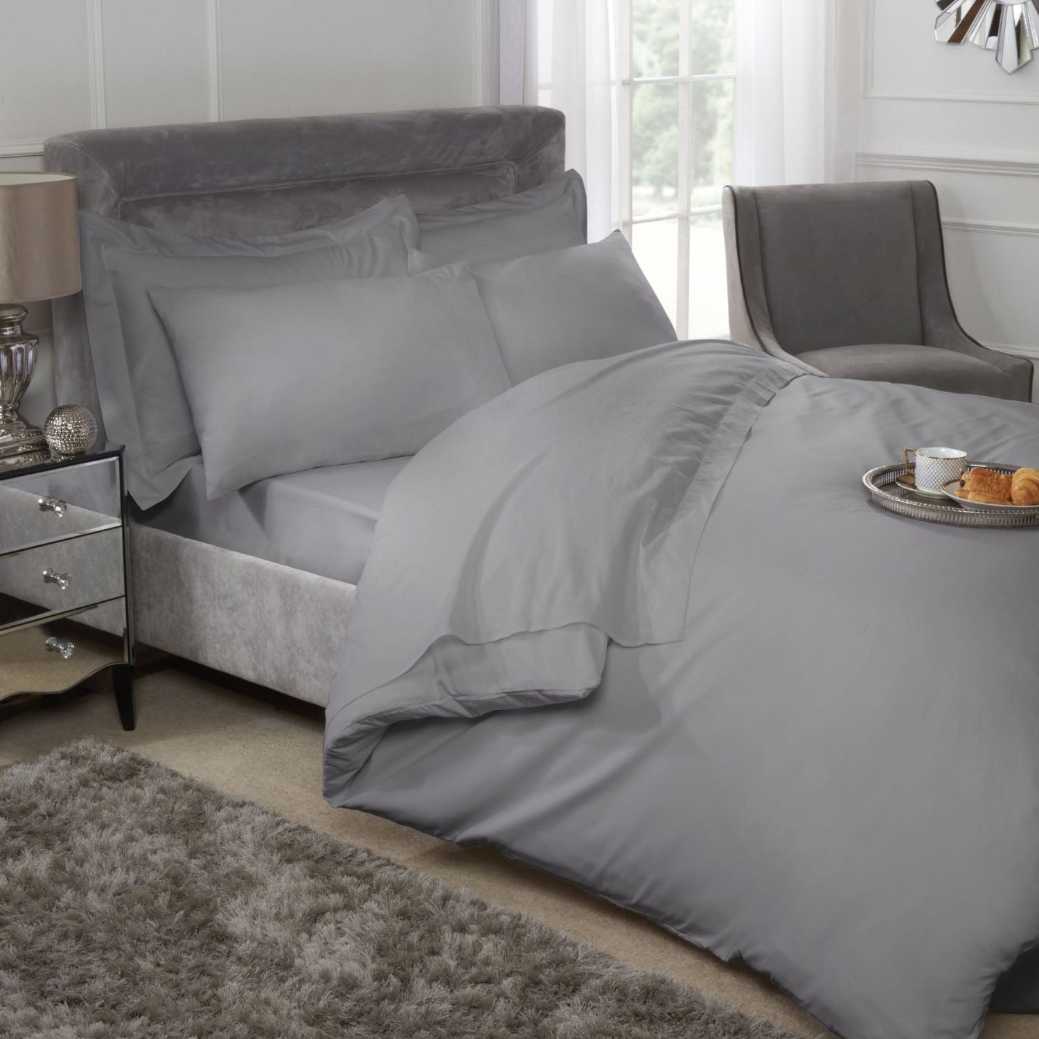 400 Thread Count Grey Cotton Fitted Sheet