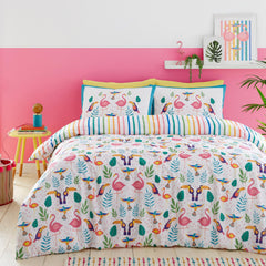 Tropical Flamingo Pink Reversible Duvet Set
