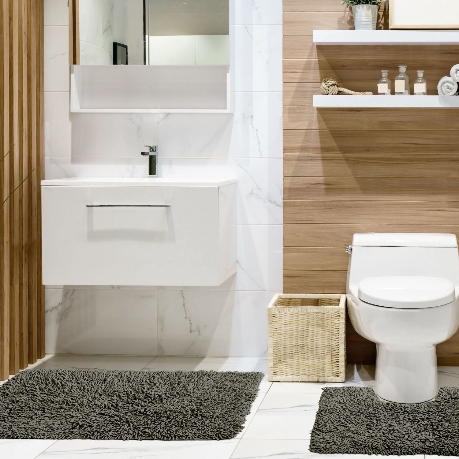 Tumble Twist Charcoal Pure Cotton 2 Piece Bath Mat Set