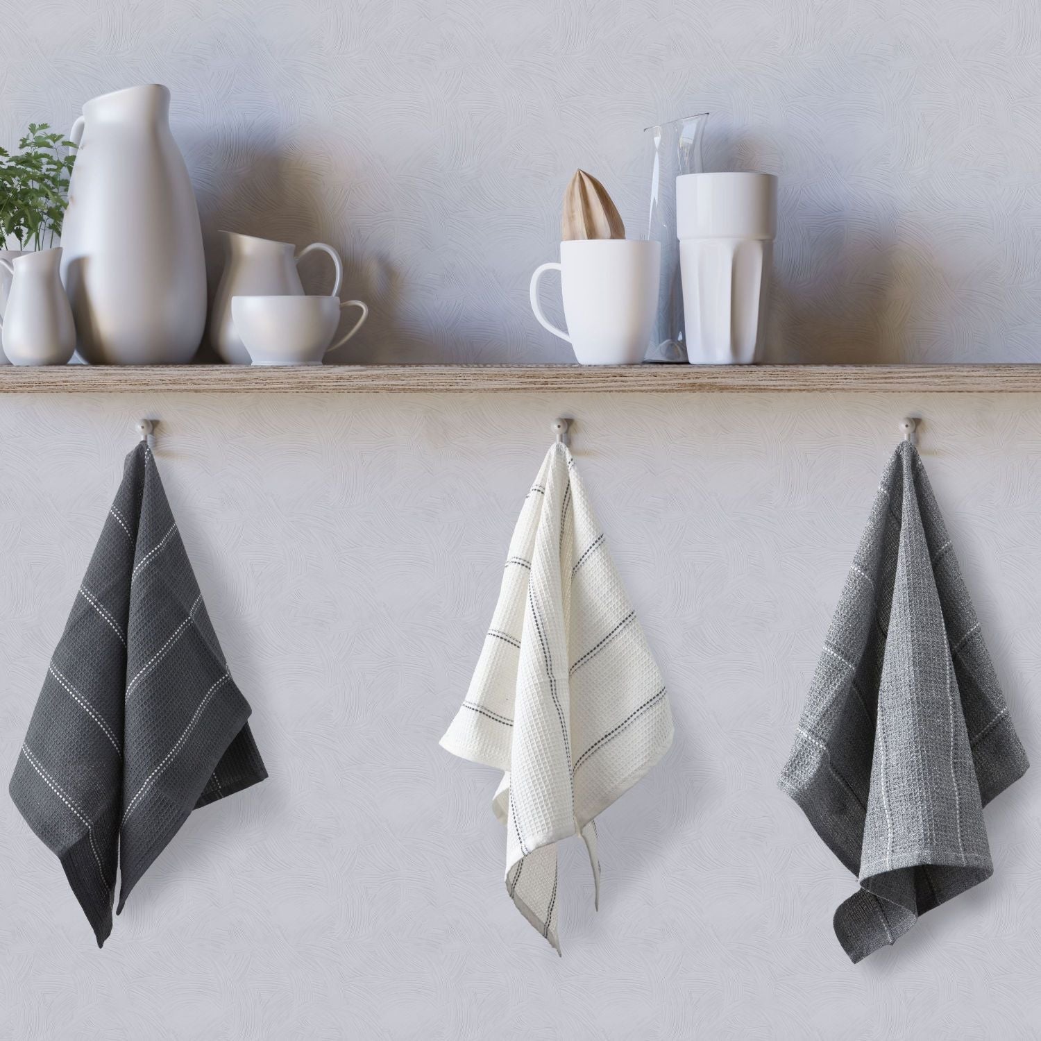 Utopia Grey 3 Pack Kitchen Tea Towel Set