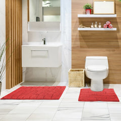 Waves Red Cotton Jacquard Bath Mat Set