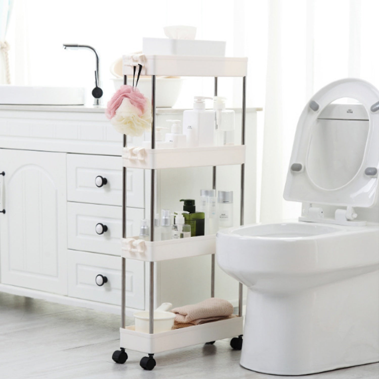 4-Tier Slim White Plastic Corner Storage Shelf