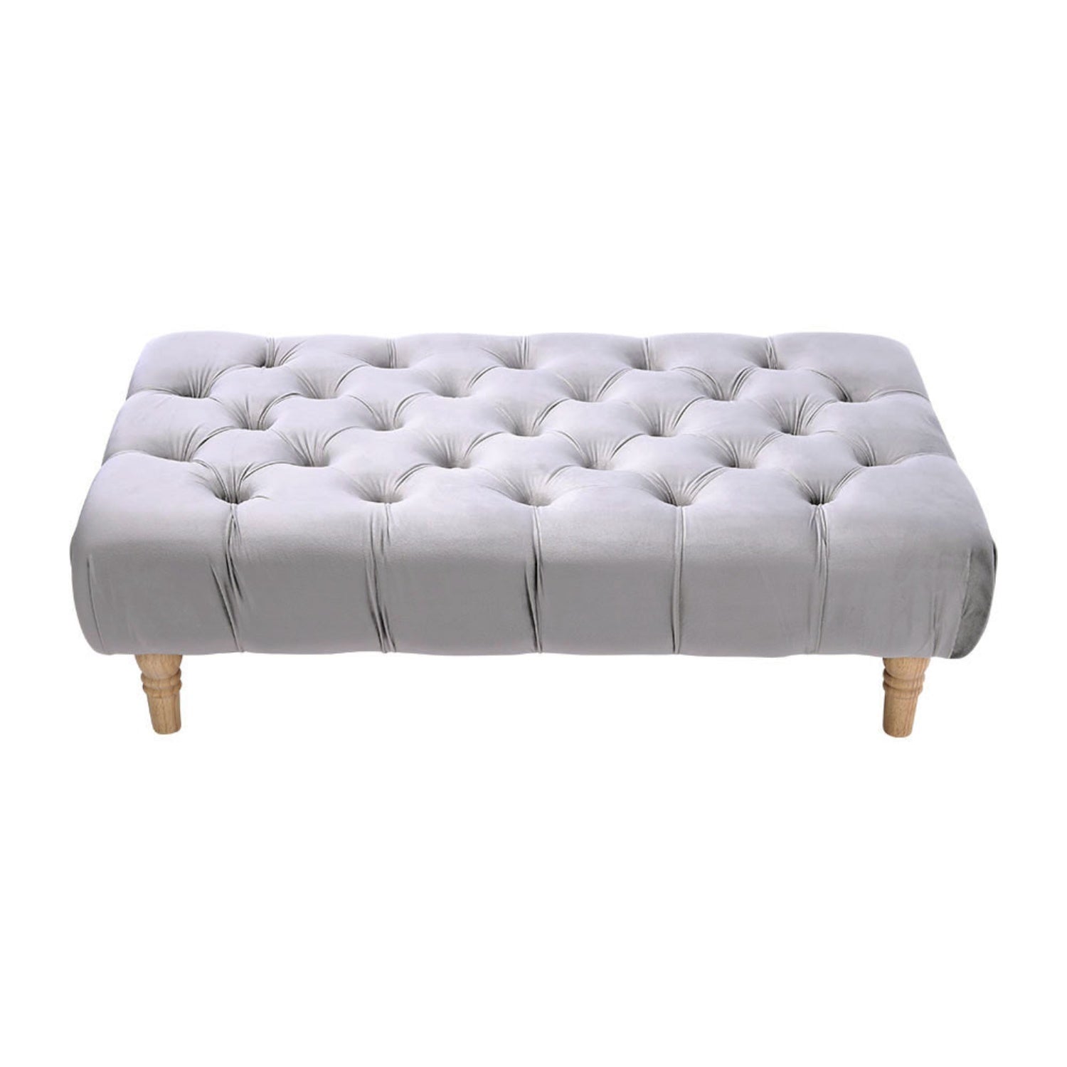 Velvet Buttoned Light Grey Rectangle Footstool