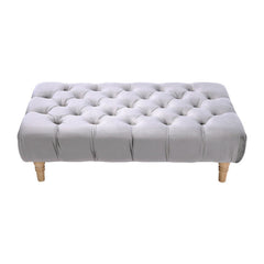 Velvet Buttoned Light Grey Rectangle Footstool