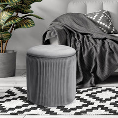 Velvet Grey Round Storage Ottoman