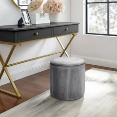 Velvet Grey Round Storage Ottoman