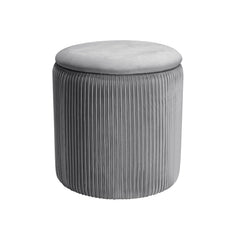 Velvet Grey Round Storage Ottoman