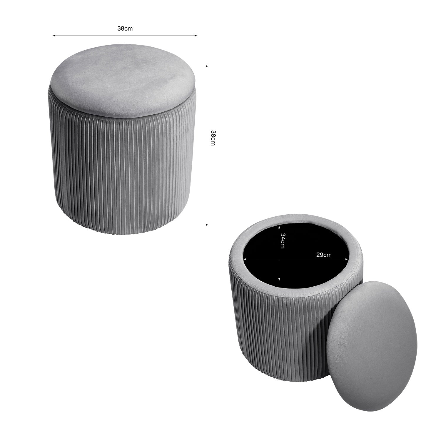 Velvet Grey Round Storage Ottoman