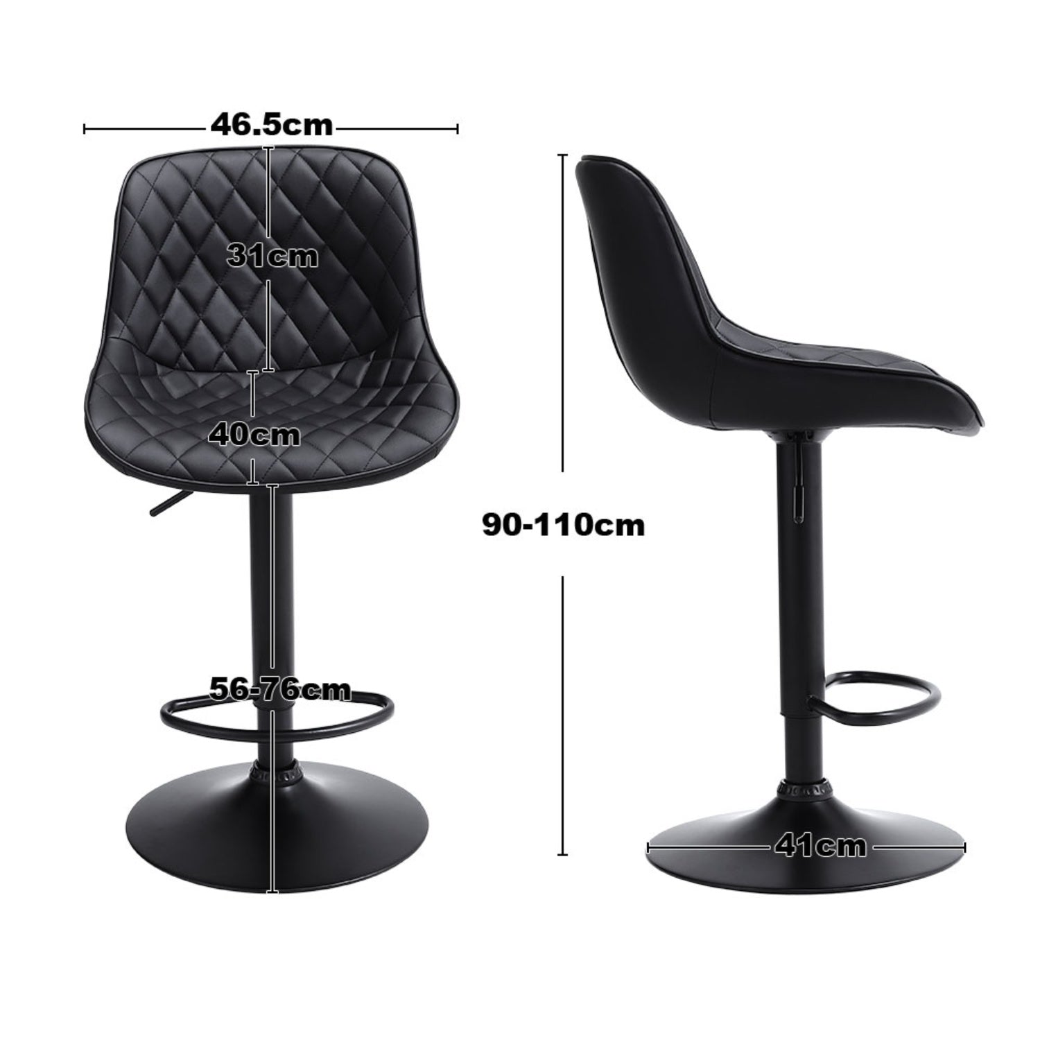 Black PU Adjustable Swivel Bar Stools Set of 2