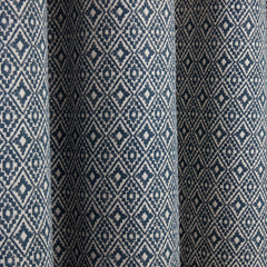 Aztec Navy Blue Pencil Pleat Curtains