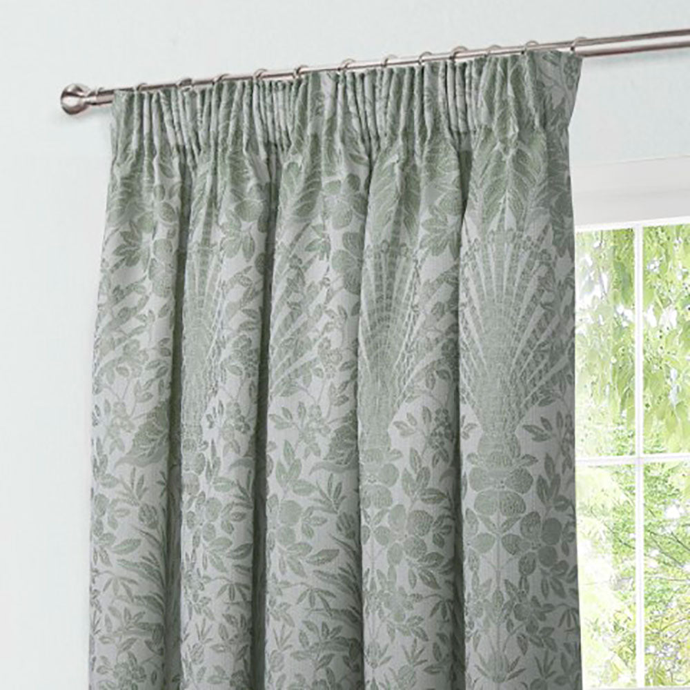 Keswick Sage Jacquard Pencil Pleat Curtains