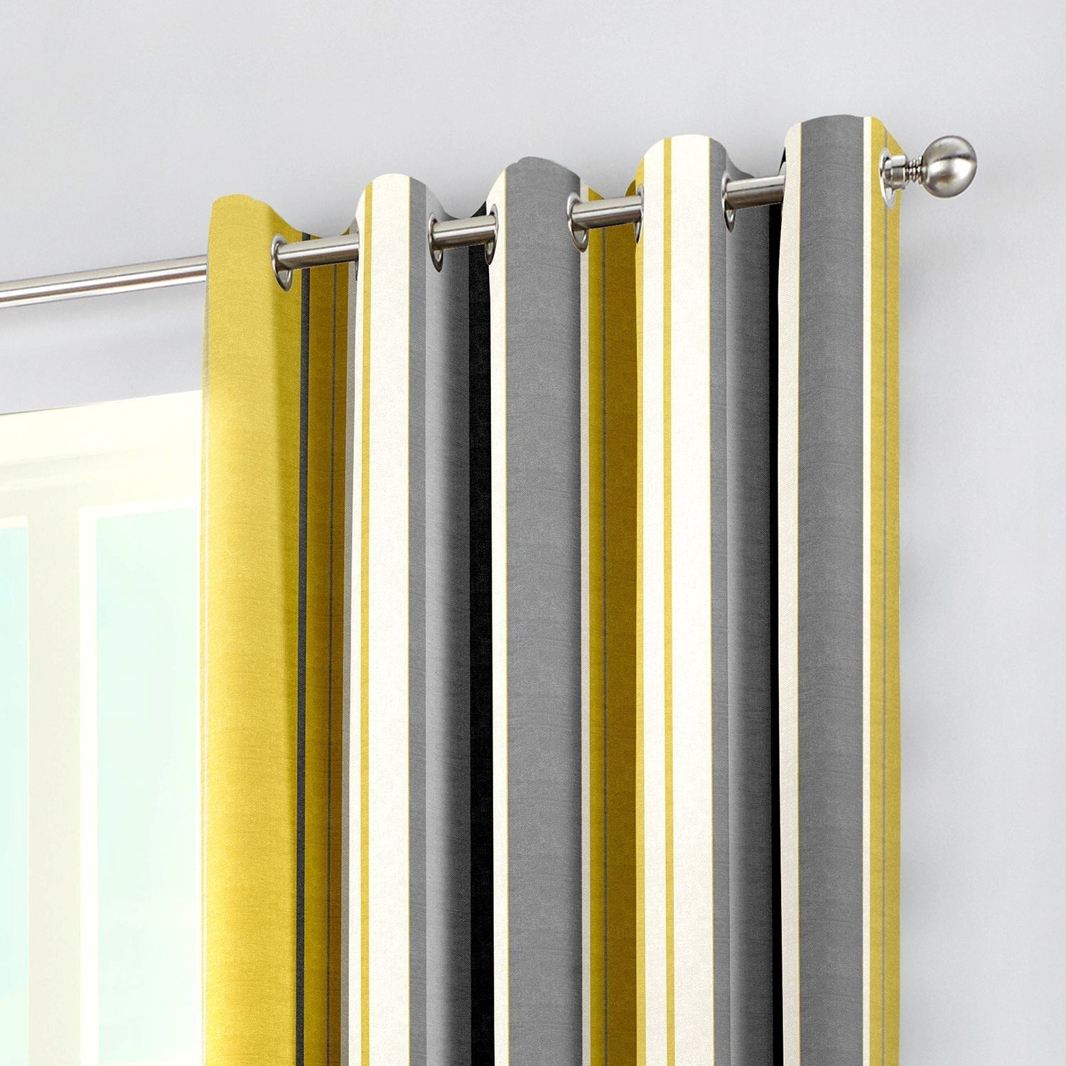 Whiteworth Stripe Ochre Eyelet Curtains